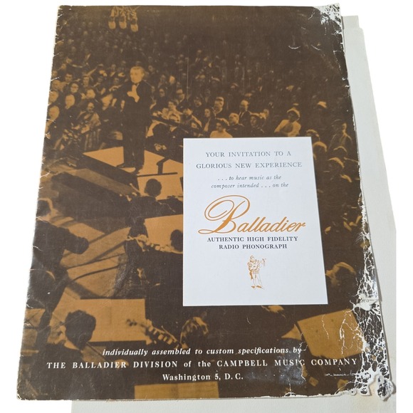 Balladier Authentic High Fidelity Radio Phonograph Brochure Campbell Music - Picture 1 of 7